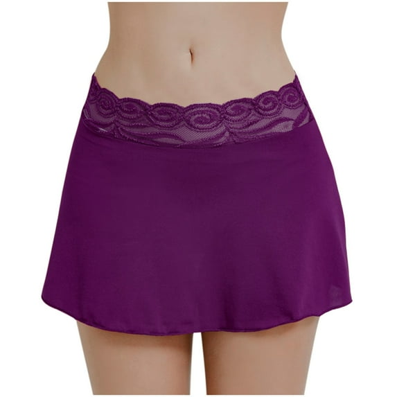 Riforla Women's Solid Color Mini Solid Color Lace Patchwork Mini Skirt Purple S/M