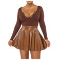 thumbnail image 1 of Ediodpoh Carnival Womens Skirts Solid Color Pu A Line Skater Mini Skirt Dressy for Club and Party Mini Skirts for Women Brown XXL, 1 of 3