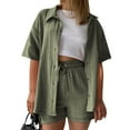 thumbnail image 1 of Riforla Women's Solid Color Short Sleeve Shirt & Casual Shorts 2 Piece Set Comfortable Summer Outfit Matching Sets Women Clothing AG S, 1 of 6