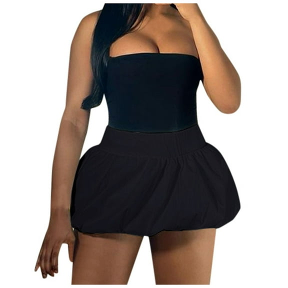 Riforla Women's Solid High Waist Bubble Mini Skirt Summer Casual Sleeveless Romper Womens Skirt Black S