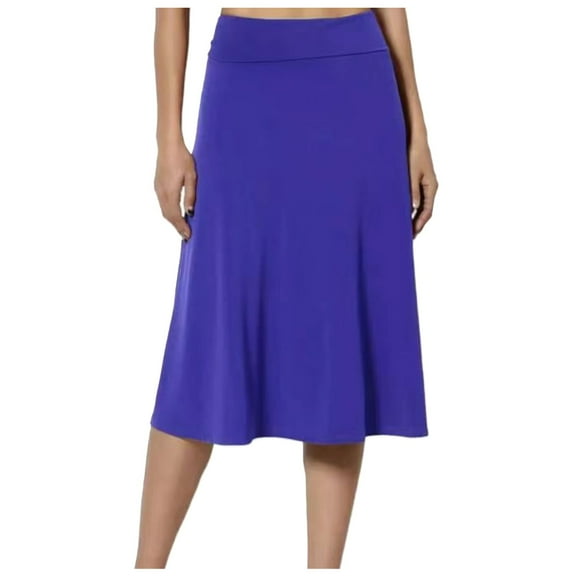 Riforla Women's Solid Lightweight Flare Midi Pull on Closure Skirt S XXL Plus Size Women's Skirts BU1 L