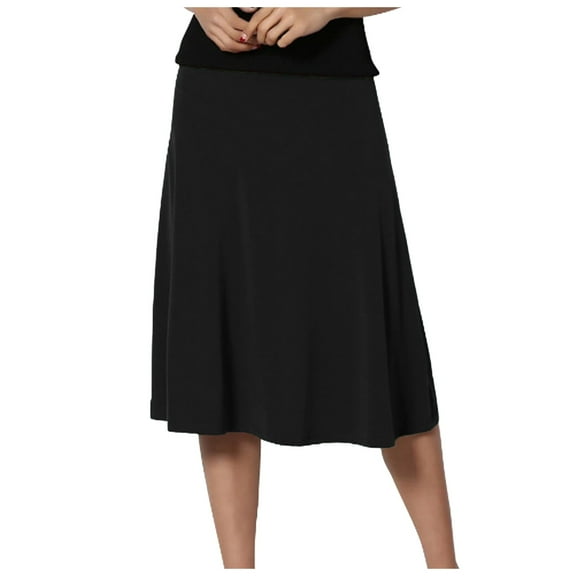 Riforla Women's Solid Lightweight Flare Midi Pull on Closure Skirt S XXL Plus Size Women's Skirts Black L