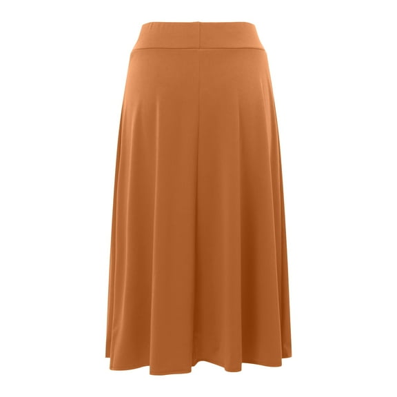 Riforla Women's Solid Lightweight Flare Midi Pull on Closure Skirt S XXL Plus Size Womens Skirts Orange L