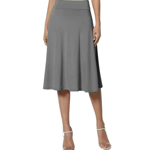 Riforla Women's Solid Lightweight Flare Midi Pull on Closure Skirt Women's Skirts Grey XL