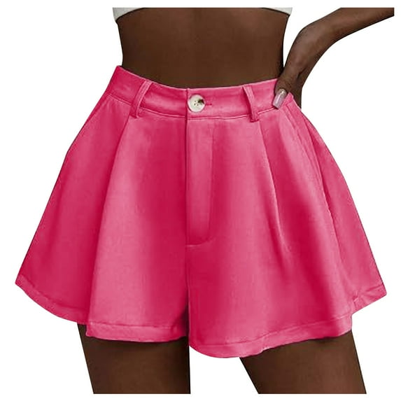 Riforla Women's Stretchy High Waisted Pleated Wide Leg Shorts with Pockets Shorts for Women Hot Pink S
