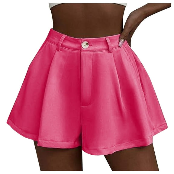 Riforla Women's Stretchy High Waisted Pleated Wide Leg Shorts with Pockets Shorts for Women Hot Pink S