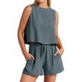 thumbnail image 1 of Riforla Women's Summer 2 Piece Shorts Set Sleeveless Halter Top Tank Top and High Waist Shorts Bodysuit Pocket Blue XXL, 1 of 9