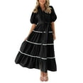 thumbnail image 1 of Riforla Women's Summer Button Down Shirt Dress Short Puffy Sleeve Tiered Ruffle Flowy Long Maxi Dresses Black L, 1 of 7