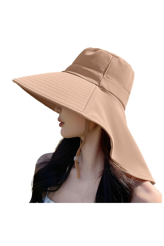 Women's Summer Large Hat Visor Visor Neck Outdoor Mountaineering Fisherman Sun Hat Bucket Hats Khaki