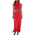 thumbnail image 1 of Riforla Women's Summer Long Formal Satin Dress Neck Sleeveless Side Slit Flowy Maxi Tank Two Pieces Top and Skirt Short Skirt Set Red S, 1 of 7