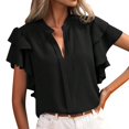 thumbnail image 1 of Riforla Women's Summer New V Neck Casual Double Layer Ruffle Sleeve Solid Color Top T-shirts for Women Black XL, 1 of 5