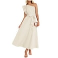 thumbnail image 1 of Riforla Women's Summer One Shoulder Ruffle Dress Sleeveless Boho Flowy Maxi Dresses Sleeveless Maxi Dress Beige XL, 1 of 10