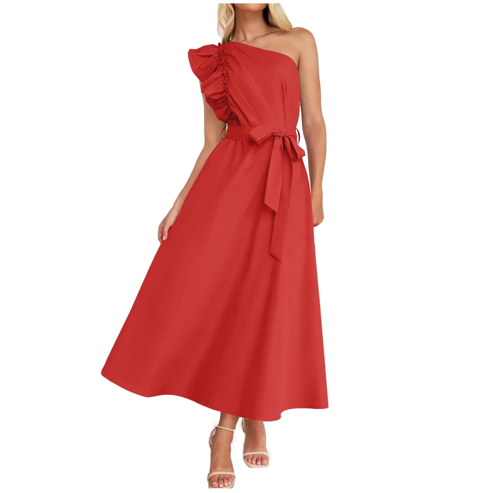 Riforla Women's Summer One Shoulder Ruffle Dress Sleeveless Boho Flowy — free download