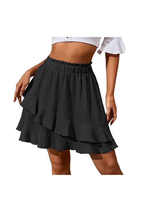 Riforla Womens Skirt Summer Ruffled High Waist Irregular Solid Color Short Skirt Mini Skirts for Women Black M