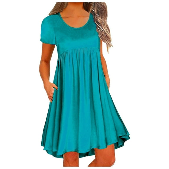 Riforla Women's Summer Sleeveless Solid Color Pocket Bodycon Round Neck Dress Long Summer Dresses Women Light Blue S