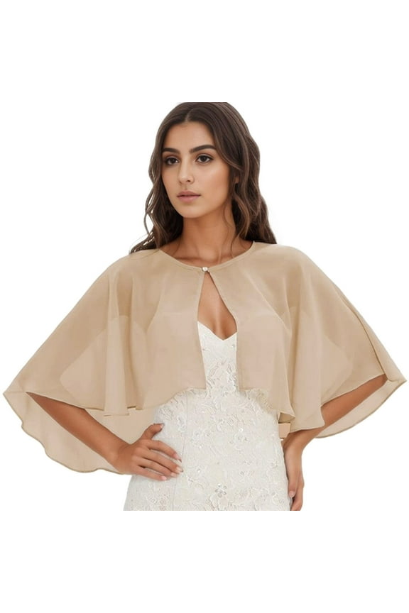 Women's Summer Fresh Thin Chiffon Shawl Elegant Short Cape Dress Cardigan for Women Beige