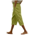 thumbnail image 1 of Riforla Women's Summer Solid Color Elastic Waist Loose Side Button Decoration Versatile Capris Casual Pants Women's Pants Green XXL, 1 of 5
