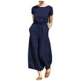 thumbnail image 1 of Riforla Women's Summer Solid High Waist Short Sleeve Wide Leg Jumpsuit Casual Loose Fit Pantsuit Casual Jumpsuits for Women Blue S, 1 of 5