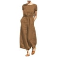 thumbnail image 1 of Riforla Women's Summer Solid High Waist Short Sleeve Wide Leg Jumpsuit Casual Loose Fit Pantsuit Casual Jumpsuits for Women Khaki XXL, 1 of 5