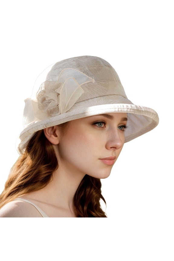 Women's Summer Sun Hat Temperament Versatile Lightweight Sun Basin Bride Wedding Tea Party Summer Sun Hat Ms. Outdoor Elegant Temperament Fabric Sun Hat Womens Hats Beige M