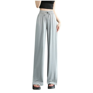 Riforla Women's Summer Sweatpants Casual Loose Straight Leg 9/10 Length Trousers Womens Pants Grey M
