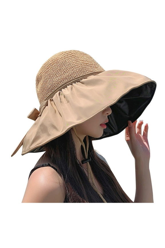 Women's Sun Hat UPF 50+ UV Protection Hat Black Coating Straw Outdoor Hat Summer Hats Khaki