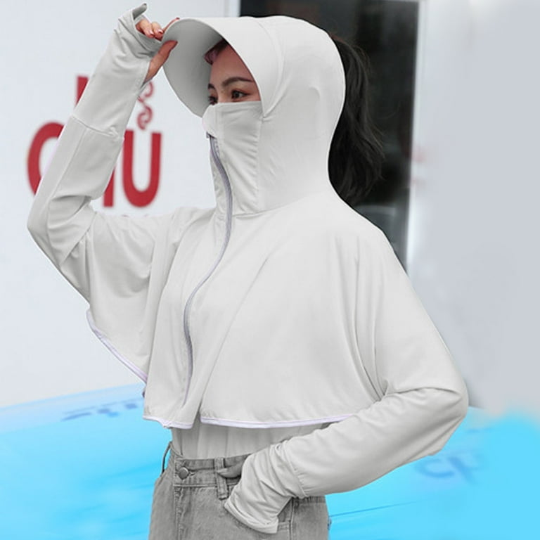 Riforla Women's Sunscreen Clothing Ice Silk Summer Thin Jacket Outdoor  Riding Sunshade Clothing Cardigans for Women White One Size 