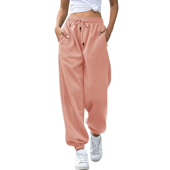 Fgnfyis Womens Pants Sweatpants Women Fitness Drawstring Jogging Pants with Pockets Casual Loose Elastic Waist Drawstring Sweatpants Women's Pants Light Orange_001 XL