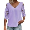 thumbnail image 1 of Riforla Women's T Shirt Lace Cut Out Plain Daily Half Sleeve V Neck Basic Regular Top Girls Long Sleeve Women Compression Shirts Long Sleeve XXL, 1 of 5