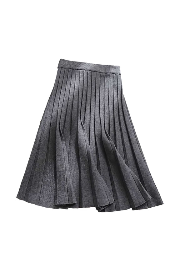 Riforla Womens Skirts Thick Knitted Pleated Mid Length Skirt A-Line Large Swing Long Skirt for Winter Warm Wear Skirts for Women Knee Length Grey XXL