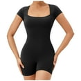 thumbnail image 1 of Riforla Women's Tight Sports Jumpsuit Short Sleeve Square R Training Running Yoga Fitness Jumpsuits for Women Black S, 1 of 4