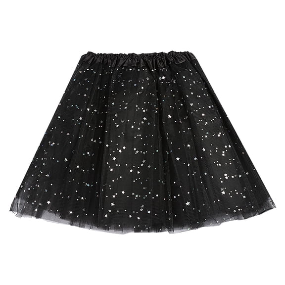 Riforla Women's Tutu Skirt Adult Dance Dkirt Triple Star Sequined Mesh Skirt Womens Skirts Black One Size