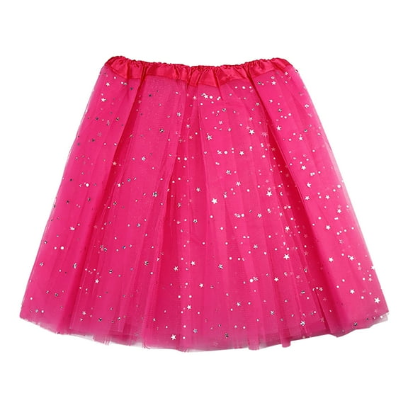 Riforla Women's Tutu Skirt Adult Dance Dkirt Triple Star Sequined Mesh Skirt Womens Skirts Hot Pink One Size