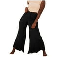 thumbnail image 1 of Riforla Women's Wide Legs Flowing Training Pants Cotton Drawstring Lace Temperament Pants Yoga Body Pants Flared Pants Summer Pants for Women 2024 Black L, 1 of 9