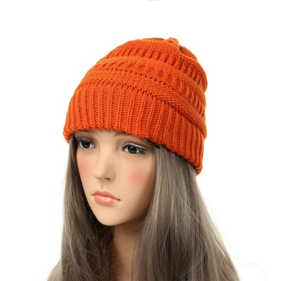 Riforla Women's Winter Knit Casual Thick Soft Fashion Warm Thick Hat Unisex Bomber Hats Orange