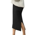 thumbnail image 1 of Ediodpoh Womens Skirts Winter Wool Knit Pencil Skirt Mid Length High Waist Plus Size Thick Side Slit Pencil Skirt Knee Length Skirts for Women Black XL, 1 of 4