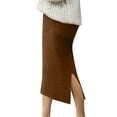 thumbnail image 1 of Ediodpoh Womens Skirts Winter Wool Knit Pencil Skirt Mid Length High Waist Plus Size Thick Side Slit Pencil Skirt Knee Length Skirts for Women Coffee M, 1 of 4