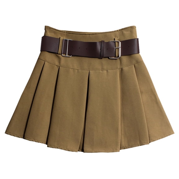 Riforla Skirts for Women Belt Pleated High Waist A Line Umbrella Short Half Skirt Mini Skirts Khaki M