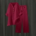 thumbnail image 1 of Riforla Womens 2 Piece Outfits Wide Leg Blouse Pockets Elastic Pants Sets Casual V Neck Shirt Trousers Fashion Streetwear Sets for Women 2 Pieces _003 XXXXXL, 1 of 7