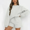 thumbnail image 1 of Riforla Womens Autumn Winter Casual and Comfortable Solid Color Round Neck Long Sleeve Sweatshirt Shorts Set Short sets Grey L, 1 of 5