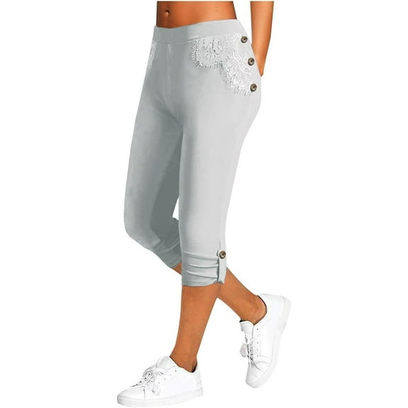 Riforla Womens Capris for High Waist Stretch Leggings Slim Fitting Yoga Pants Athletic Exercise Workout Capris 01 Pants for Women Grey S
