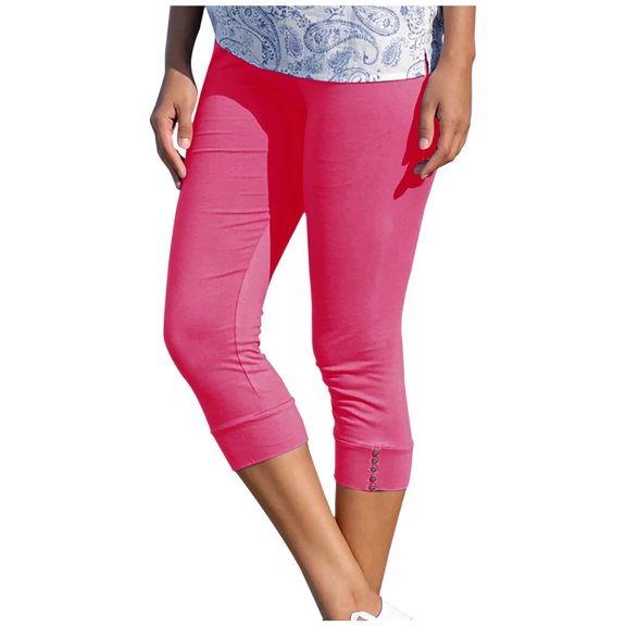 Riforla Womens Capris for High Waist Stretch Leggings Slim Fitting Yoga Pants Athletic Exercise Workout Capris Womens Summer Pants Hot Pink XXL