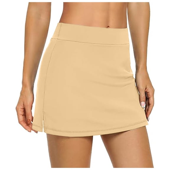 Ediodpoh Tennis Skirts Women Casual Solid Tennis Pocket Skirt Yoga Sport Skirt with Built in Shorts Double Layer Skirts for Women Khaki XXXXXL
