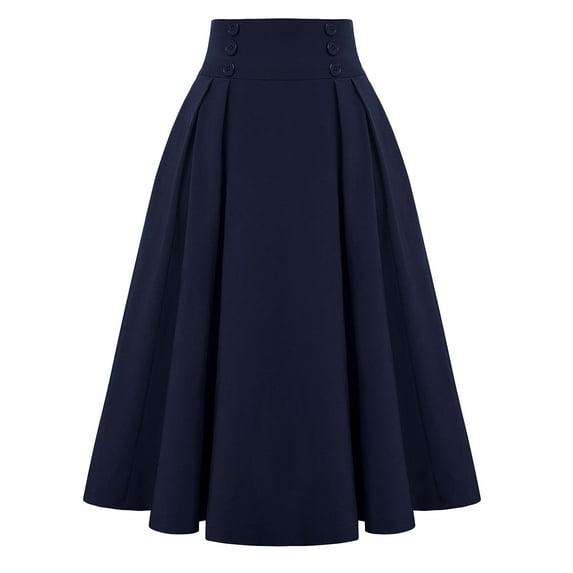 Riforla Skirts for Women Womens Solid Color A Line Skirt High Waist Pleated Skirt Fashion Casual Retro Court Dress Style Blue XXL