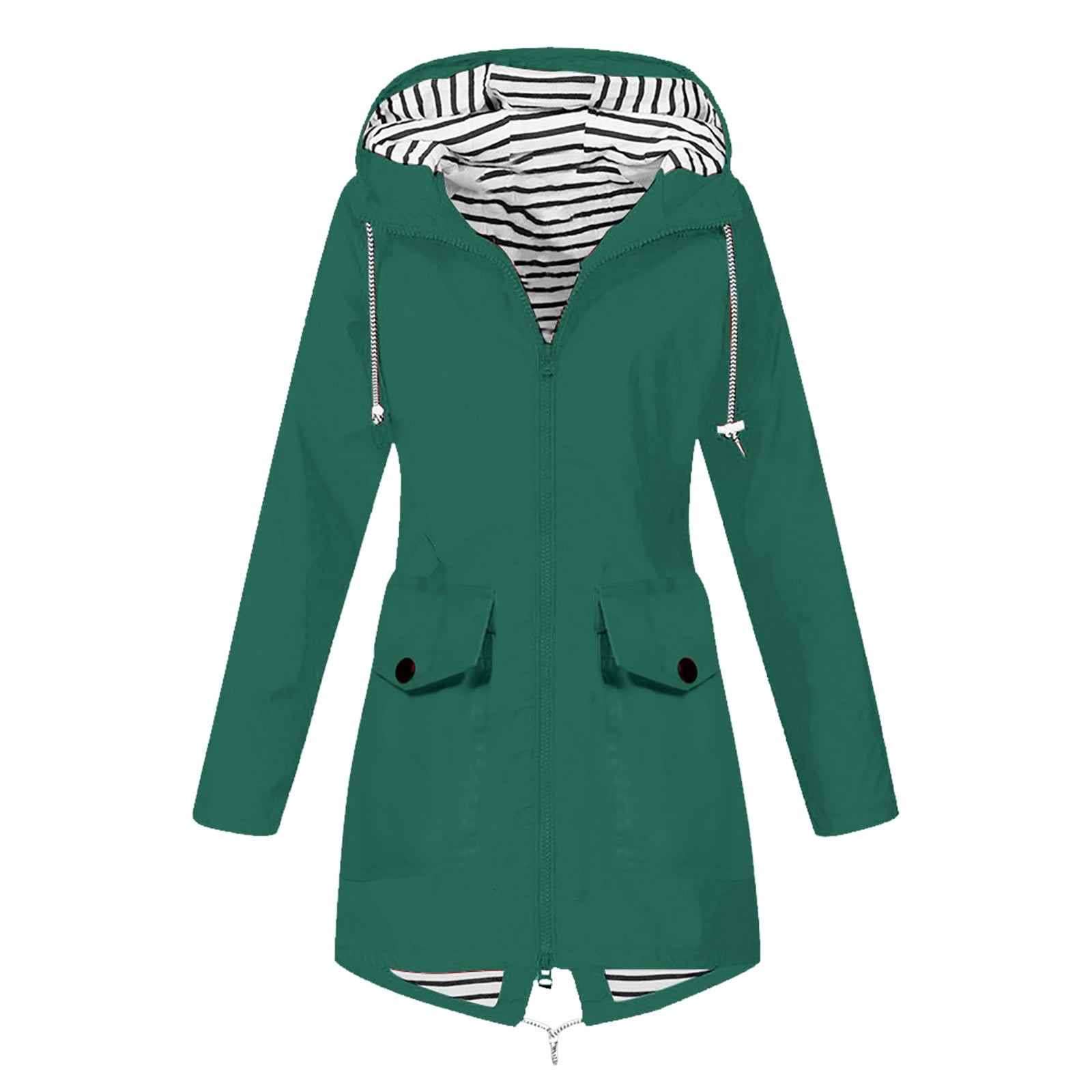 Riforla Womens Fashion Casaul Rain Jacket with Hood Lightweight Long Sleeve Windbreaker Zip up Drawstring Raincoat with Pockets Coat Women s Anoraks Green 004 XXXL Walmart