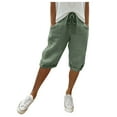 thumbnail image 1 of Ediodpoh Women Fashion Solid Color Large Pocket Elastic Waist Casual Capri Womens Work Pants Green XL, 1 of 5