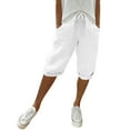 thumbnail image 1 of Ediodpoh Pants for Women Fashion Solid Large Pocket Elastic Casual Pants Pocket Capris Mid Length Linen-Like White XL, 1 of 6
