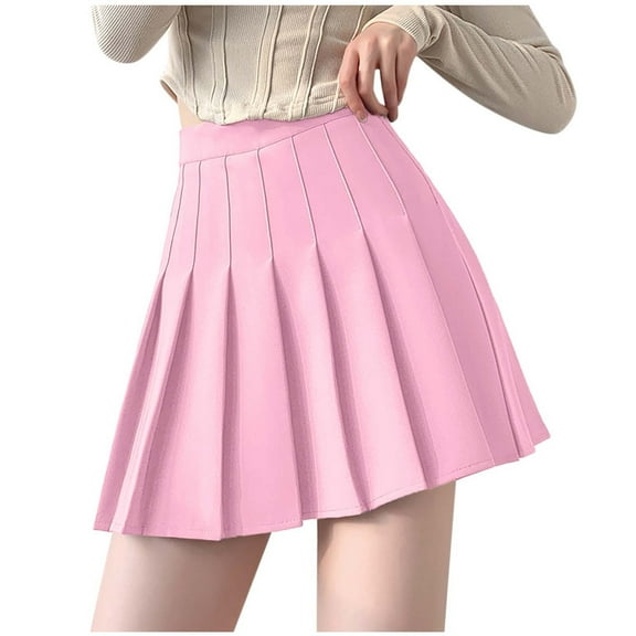 Ediodpoh Skirts for Women Solid Pleated A Line Mini Skirt High Waist Basic Design for Casual Wear Mini Skirt Pink XXL