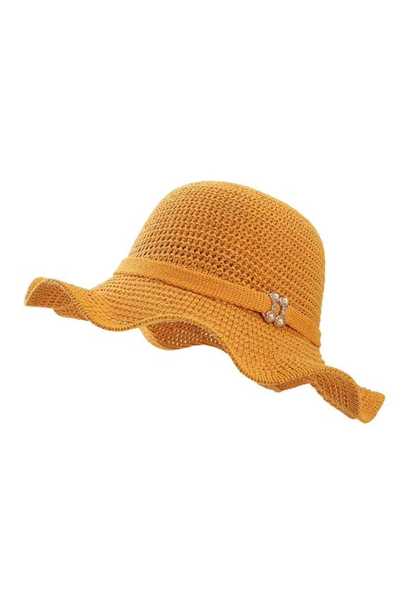 Womens Hat Summer Sun Hat Beach Tourism Hat Ruffle Edge Bow Sun Hat Beach Hats for Women Yellow