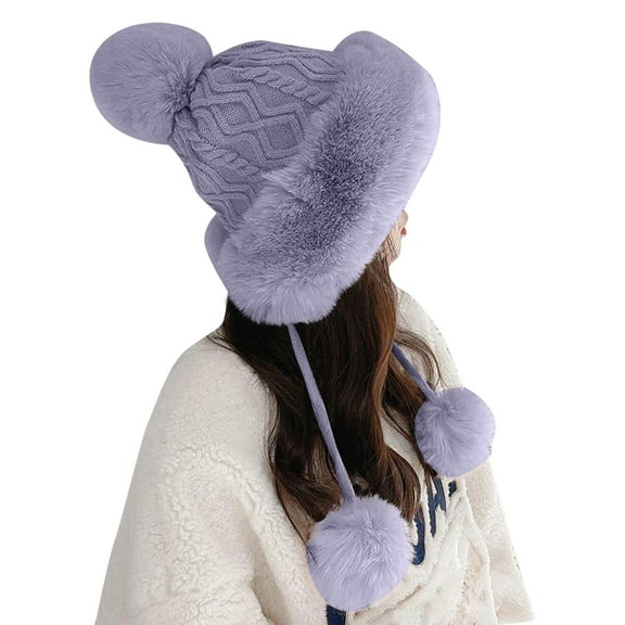 Riforla Womens Hats with Pompom for Winter Warm Knit Cap Ushanka Trapper Hat with Ear Cover Bomber Hats Grey